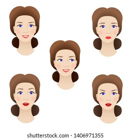 Set of female faces with various expressions, emotions for your design, avatars, icons