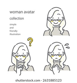 Set of female facial expressions: simple and stylish line drawing illustrations