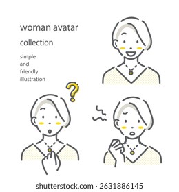 Set of female facial expressions: simple and stylish line drawing illustrations