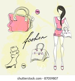 Set of female fashion accessories