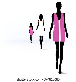 Set Of Female Fashion Silhouettes On The Runway