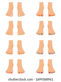 Set of female feet for the constructor. Cartoon style. Vector illustration