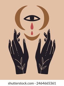 A set of female floral hands with celestial symbols, logo in minimal linear style. Vector design template with different hand-drawn outline gestures, moon or sun, stars and more. Good for spa, massage