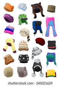 Set of female fur hats isolated on white background