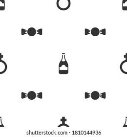 Set Female gender symbol, Champagne bottle and Bow tie on seamless pattern. Vector