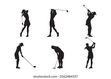 Set of female golf players silhouettes