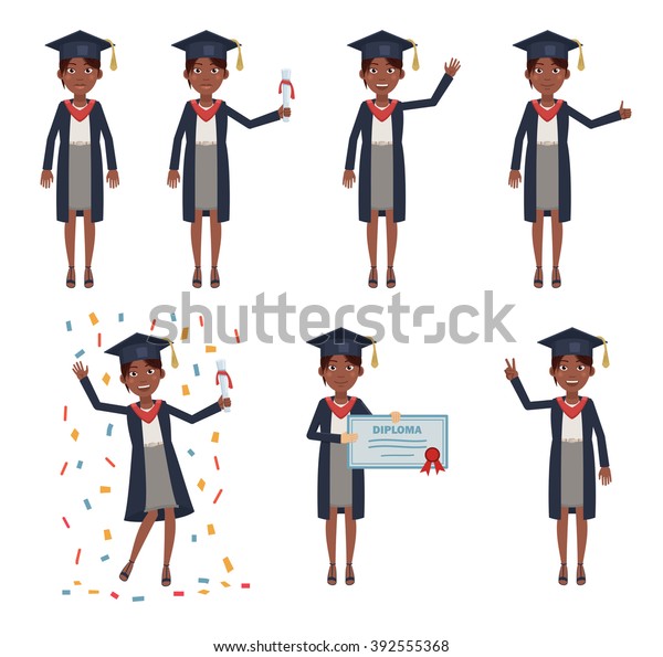 Set Female Graduate Characters Posing Different Stock Vector (Royalty ...