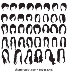 Set of female haircuts and hairstyles 