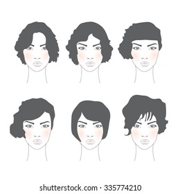 Set of female hairstyles of various lengths