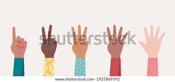 Set Female Hands Different Nationalities Counting Stock Vector (Royalty ...