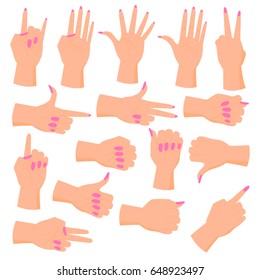 set female hands. Hands in various gestures. Flat design modern