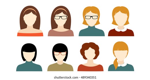 Set of female head vector illustration