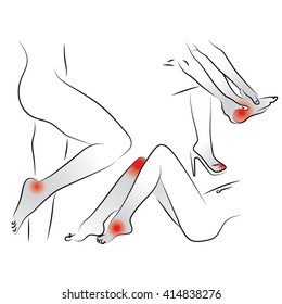 set of female legs, take care of your heels, massage, rubbing feet
