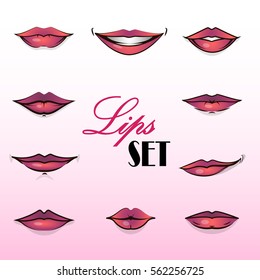 set of female lips in comic style