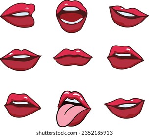 Conjunto de labios femeninos de diferentes emociones
