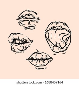 Set of female lips. Doodle lips