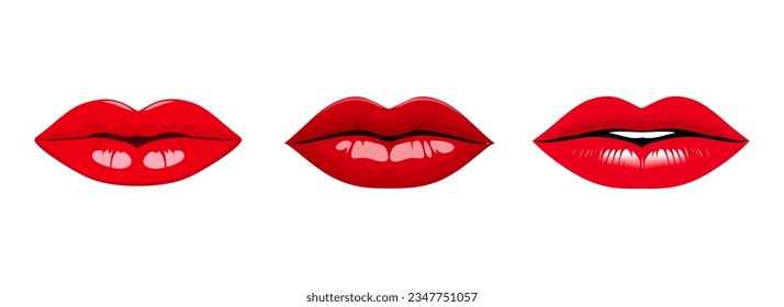 Set of female lips in a flat style on a white background. Vector illustration