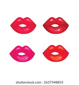 Set female lips gloss red and pink lipstick. Fashion Illustration Woman Mouth. Gestures Collection Expressing Different Emotions