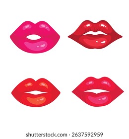 Set female lips gloss red and pink lipstick. Fashion Illustration Woman Mouth. Lips icon isolated vector illustration on white background.