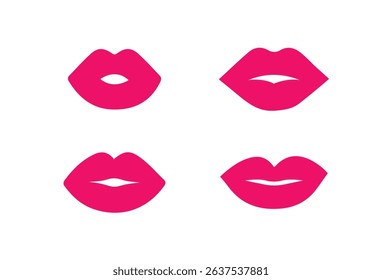 Set female lips set pink lipstick. Fashion Illustration Woman Mouth. Gestures Collection Expressing Different Emotions