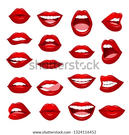 Set of female lips. Red lips collection of a sexy woman. Woman's gradient lips gestures set
