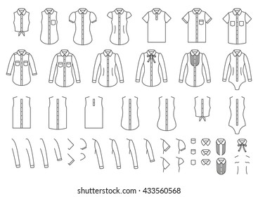 Set of female and male shirts, elements for combining