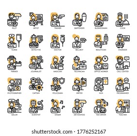 Set of female occupation thin line and pixel perfect icons for any web and app project. 