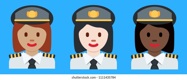 A set of female pilots. Vector illustration