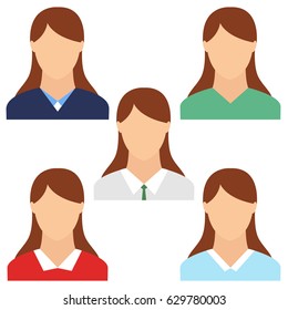 Set of female portrait. Flat design vector illustration. Various and modern avatar.