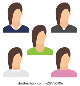 Set of female portrait. Flat design vector illustration. Various and modern avatar.