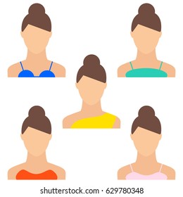 Set of female portrait. Flat design vector illustration. Various and modern avatar.