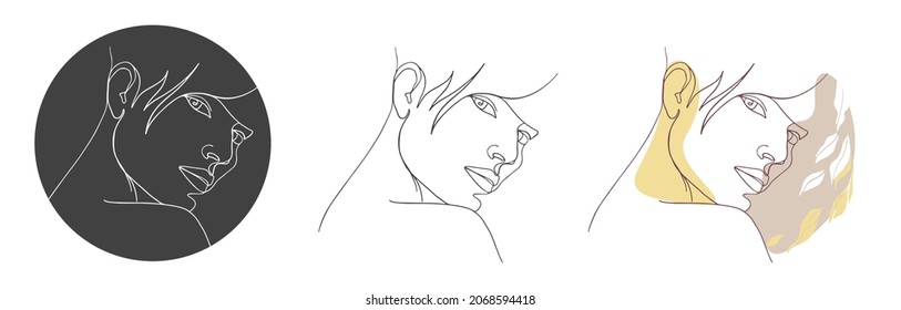 Set of female portrait icons, one line. Design templates for social media stories and bloggers, simple stylish beauty salon logo, badge, label, posters, t-shirts, avatars.