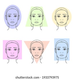 Set of female portraits with different face shapes