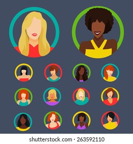 Set of female portraitsicons . Vector Illustration