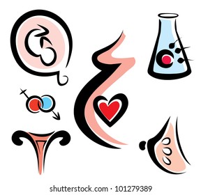 set of female and prenatal related medical icons, vector symbols