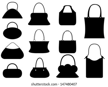 Set of female purses illustrated on white