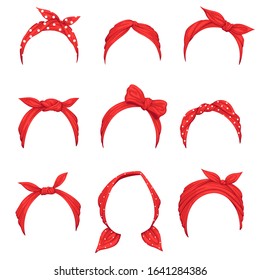 Set of female retro headbands. Headbands with different bow shapes