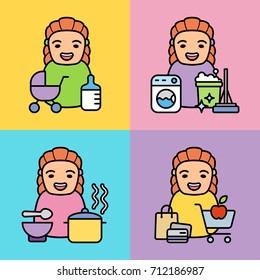 Set of female routine icons. Vector illustration