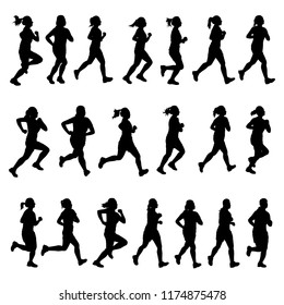 Set of female runner silhouette vector on white. Healthy concept.