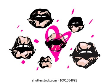 Set of female sexy lips for creative design of beauty salon 
