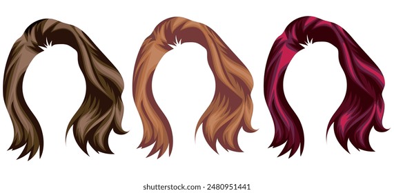 set of female short curly hair styles in blonde, red and brown tones, for characters, various designs