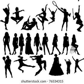 set of female silhouettes