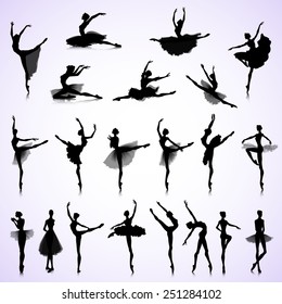 Set of female silhouettes of ballet dancers