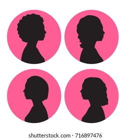 Set of female silhouettes on a backing. The concept of a children's nanny. Vector illustration for a logo.