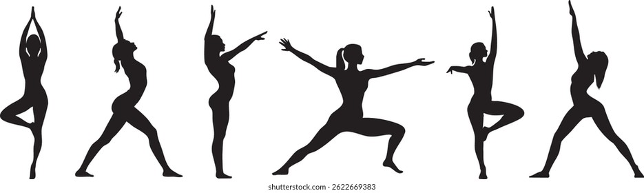 Set of female silhouettes in various poses
