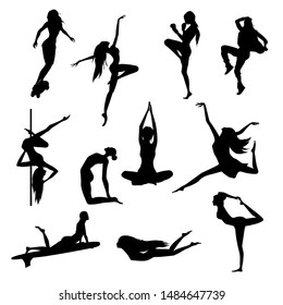 Set of female silhouettes of various sports. Slender beautiful girls characters in flat style cartoon vector illustration.