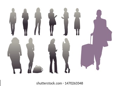 Set of female silhouettes. Vector illustration of different variants of female silhouettes.