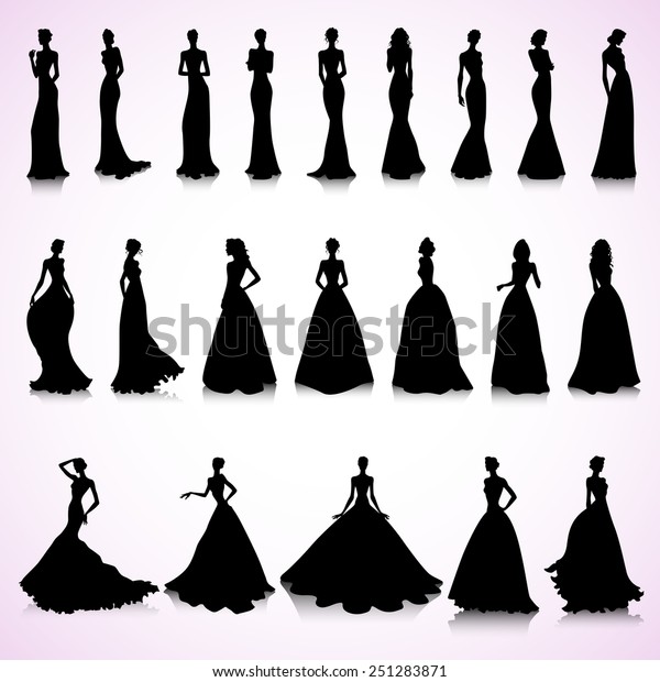 Set Female Silhouettes Wedding Dresses Stock Vector Royalty Free