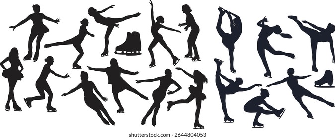 set of female skating silhouette design 
