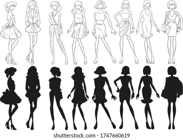 Set Female Sketch Silhouette Illustration Stock Vector (Royalty Free ...